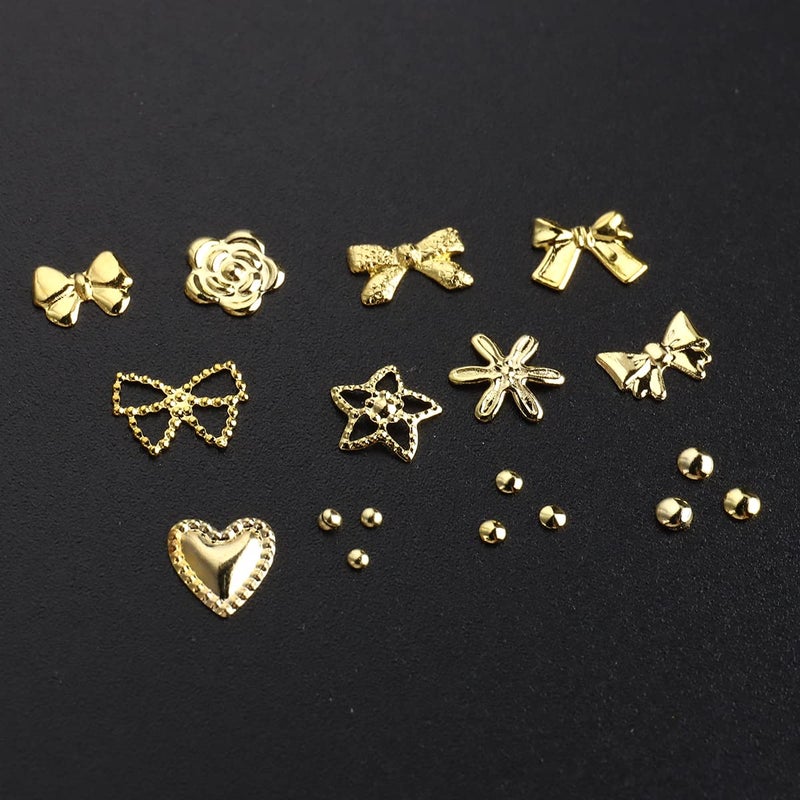 Fcozpjk 3D Nail Charms - Metal Rivets, Ribbons, Rose Flowers, Rhinestones, Gold & Silver Beads - Image 3